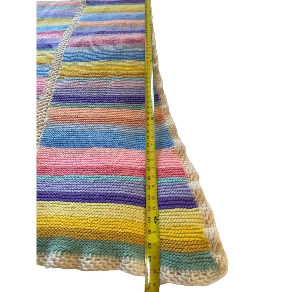 Handmade Crochet Afghan 64”x56” tight weave rainbow colors blanket throw 5x4.5 - Picture 12 of 14